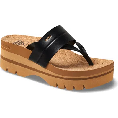 Reef Vista Higher Lennox Platform Flip Flop In Black/tan