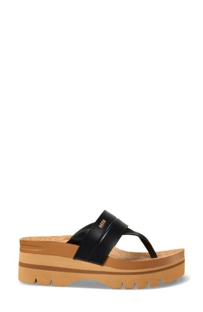 Reef Vista Higher Lennox Platform Flip Flop In Black/tan