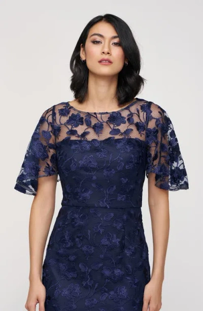 Js Collections Daphne Embroidered Sequin Column Gown In Navy