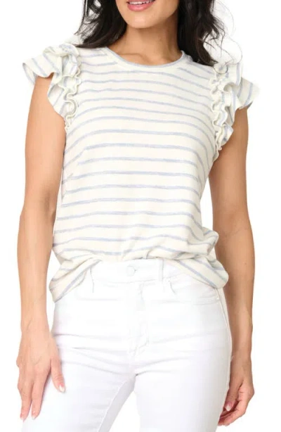 Gibsonlook Butterfly Stripe Ruffle Cap Sleeve Top In Chambray Blue Stripe