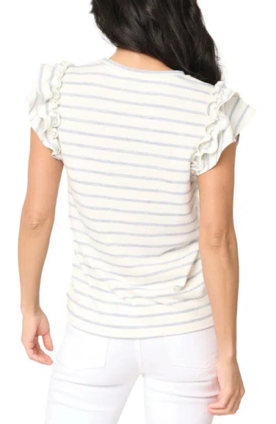 Gibsonlook Butterfly Stripe Ruffle Cap Sleeve Top In Chambray Blue Stripe