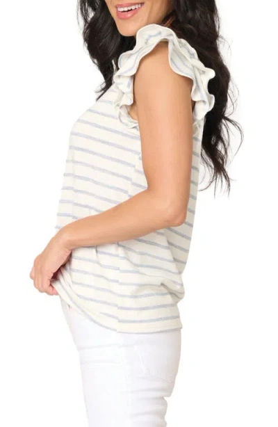 Gibsonlook Butterfly Stripe Ruffle Cap Sleeve Top In Chambray Blue Stripe