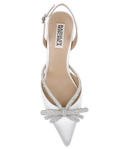 Badgley Mischka Angelina Silk Shimmer Bow Slingback Pumps In White Satin
