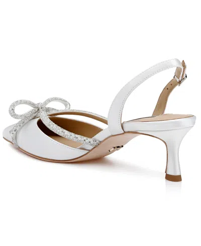 Badgley Mischka Angelina Silk Shimmer Bow Slingback Pumps In White Satin