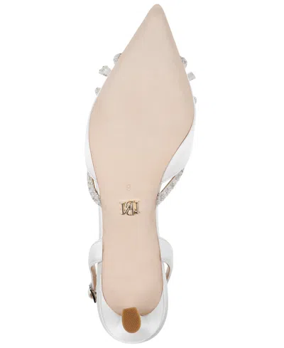 Badgley Mischka Angelina Silk Shimmer Bow Slingback Pumps In White Satin