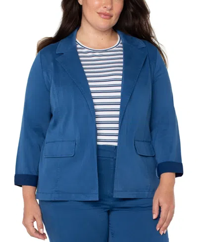 Liverpool Plus Size Open-front Twill Blazer In Goddess Blue