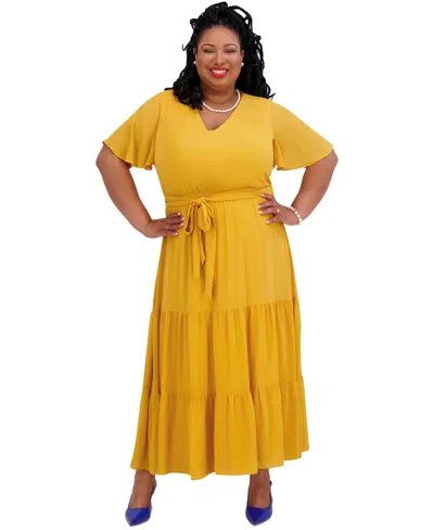 Kasper Women's V-neck Flutter-sleeve Maxi Dress, Regular & Plus Sizes In Gold Signature