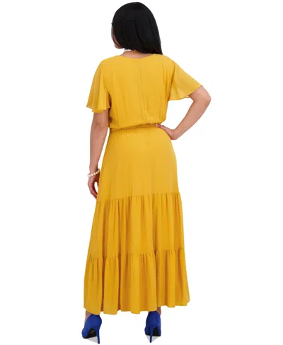 Kasper Women's V-neck Flutter-sleeve Maxi Dress, Regular & Plus Sizes In Gold Signature
