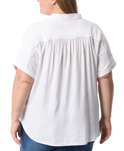 Gloria Vanderbilt Plus Size Cuffed-sleeve Button-front Shirt, Exclusively At Macy's In Vintage White
