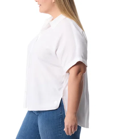 Gloria Vanderbilt Plus Size Cuffed-sleeve Button-front Shirt, Exclusively At Macy's In Vintage White