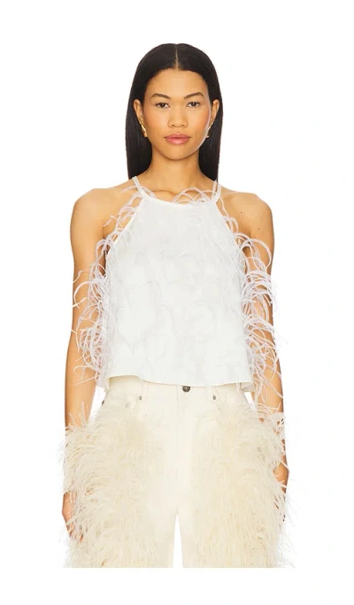 Lapointe Lightweight Satin Halter Cami With Feathers In 奶油色