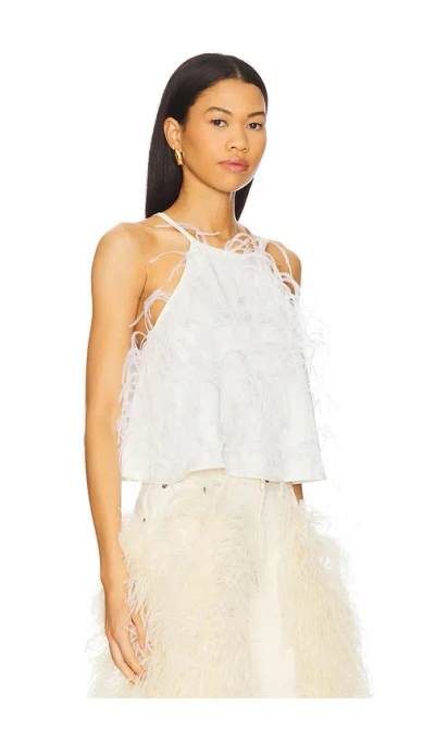 Lapointe Lightweight Satin Halter Cami With Feathers In 奶油色