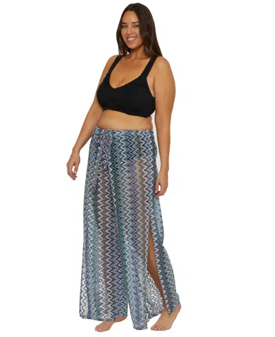 Becca Etc Plus Size Sundown Stripe Crochet Split-leg Pants Swim Cover-up In Multi