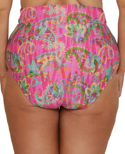 Becca Etc Plus Size Polynesia Wide-band Roll High-waist Bikini Bottoms In Pink