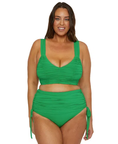 Becca Etc Plus Size Color Code Shirred Halter Bikini Top In Green