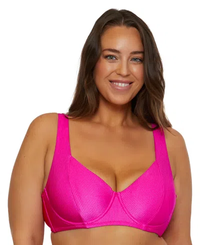 Becca Etc Plus Size Monte Carlo Rib Underwire Bikini Top In Pink