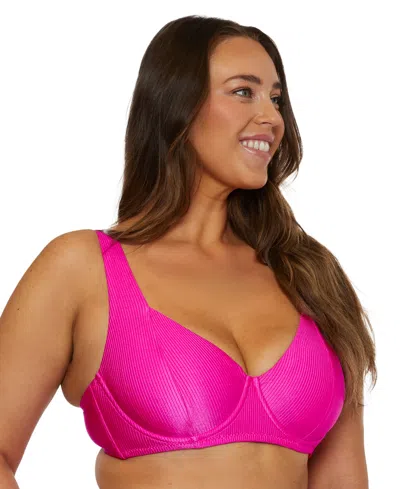 Becca Etc Plus Size Monte Carlo Rib Underwire Bikini Top In Pink