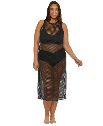Becca Etc Women's Castaway Island Crocheted Cover-up Dress In Black
