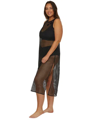 Becca Etc Women's Castaway Island Crocheted Cover-up Dress In Black