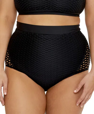 Becca Etc Women's Castaway Textured High Waist Bikini Bottoms In Black