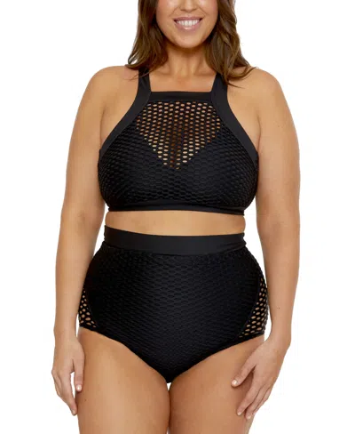 Becca Etc Women's Castaway Textured High Waist Bikini Bottoms In Black