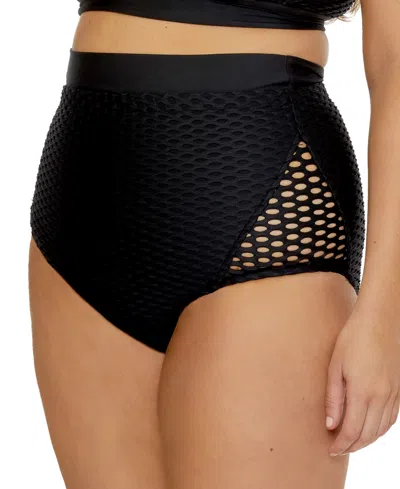 Becca Etc Women's Castaway Textured High Waist Bikini Bottoms In Black