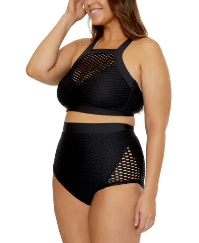 Becca Etc Women's Castaway Textured High Waist Bikini Bottoms In Black