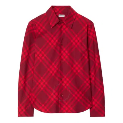Burberry Womens Ripple Ip Check Check-pattern Pleated-cuff Cotton Shirt
