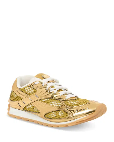 Bottega Veneta Orbit Metallic-effect Sneakers In Gold/white