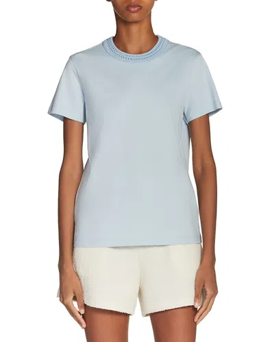 Moncler T-shirt En Coton Avec Détails En Crochet In Light Blue