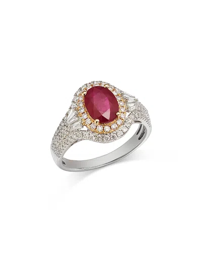 Bloomingdale's Fine Collection Ruby & Diamond Oval Halo Ring In 14k Yellow & White Gold In Red/two-toned