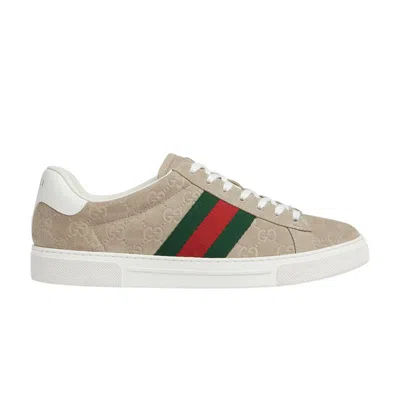 Pre-owned Gucci Ace Sneaker 'gg Oatmeal Suede' In Tan