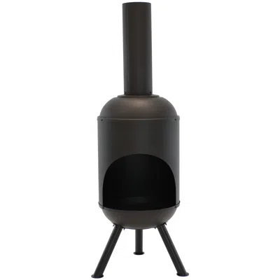 Sunnydaze Outdoor Backyard Patio Modern Steel Wood-burning Fire Pit Chiminea With Wood Grate - 5' - Black