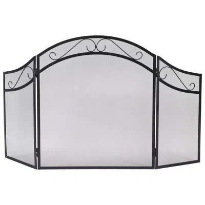 Sunnydaze Folding 3-panel Steel Fireplace Screen With Elegant Scroll Design - Black In Black