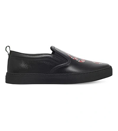 Gucci Snake-print Leather Slip-on Trainers In Blk/red