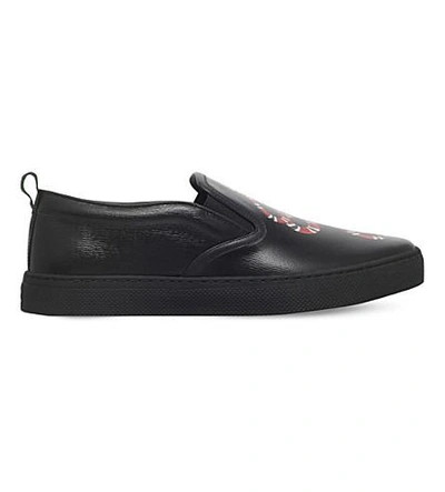 Gucci Snake print Leather Slip on Trainers In Blk red ModeSens
