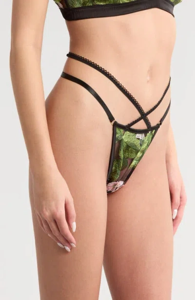 Kilo Brava Hydrangea Strappy Embrodiered Mesh Thong In Hydrangea Night