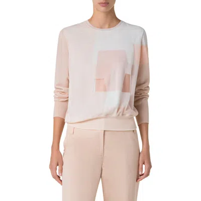 Akris Trapeze Rayonnant Intarsia Double-layer Knit Sweater In Seashell