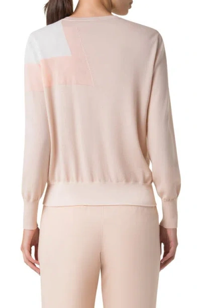 Akris Trapeze Rayonnant Intarsia Double-layer Knit Sweater In Seashell