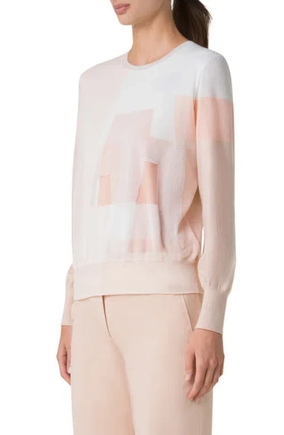 Akris Trapeze Rayonnant Intarsia Double-layer Knit Sweater In Seashell