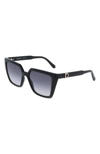 Ferragamo 54mm Modified Rectangular Sunglasses In Black
