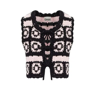 Balardi Ganni Black And Pink Crochet Vest