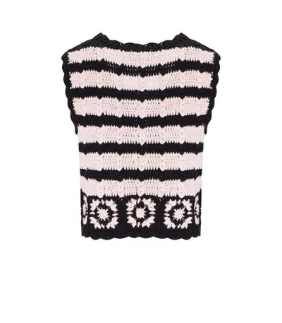 Balardi Ganni Black And Pink Crochet Vest