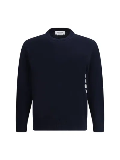 Thom Browne Iconic Bands Sweater With Side Slits In Blue