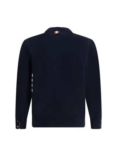 Thom Browne Iconic Bands Sweater With Side Slits In Blue