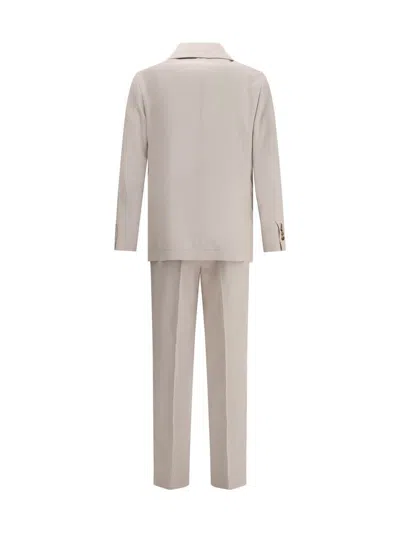 Brunello Cucinelli Tailored Silk Suit With Belt Loops In Beige