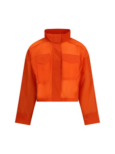 Pinko Cropped Jacket Contemporary Adjustable Hem In Orange