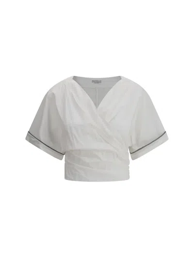 Brunello Cucinelli Monili Embellished Cropped Blouse In White