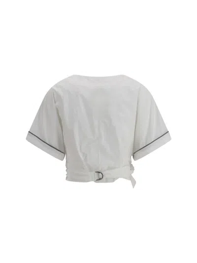 Brunello Cucinelli Monili Embellished Cropped Blouse In White