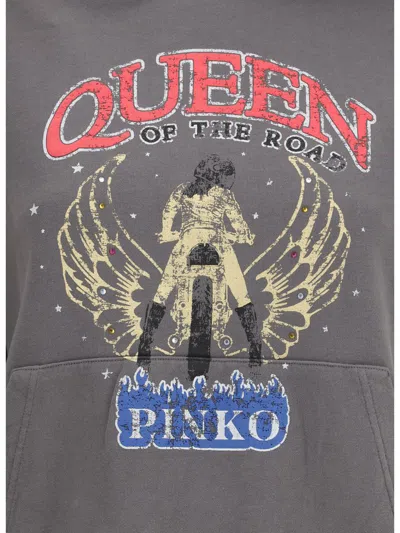 Pinko Motorbike Rider-print Oversized Hoodie In Grey